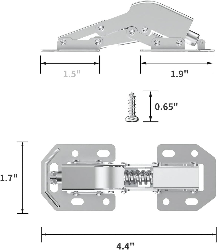 4 Pack 90 Degree Soft Close Surface Mount Spring Hinges, Easy Installation No Pre-drilled, Noiseless Frameless Hidden