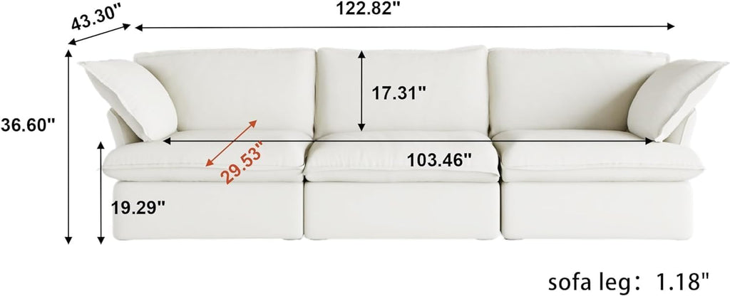 Modern Modular Cloud Sectional Couch, 3 Seat Comfy Convertible Sectional Sofas Couches, Cushion Covers Removable, Two Corners and One Middle Sofa for Living Room (White) A124-B0CSZ1QB3M