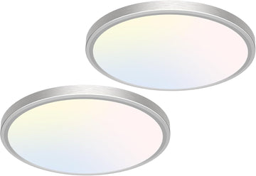 12 inch Flush Mount LED Ceiling Light Fixture, 3000K 4000K 6500K Adjustable, 28W 3200lm Brushed Nickel Satin Round