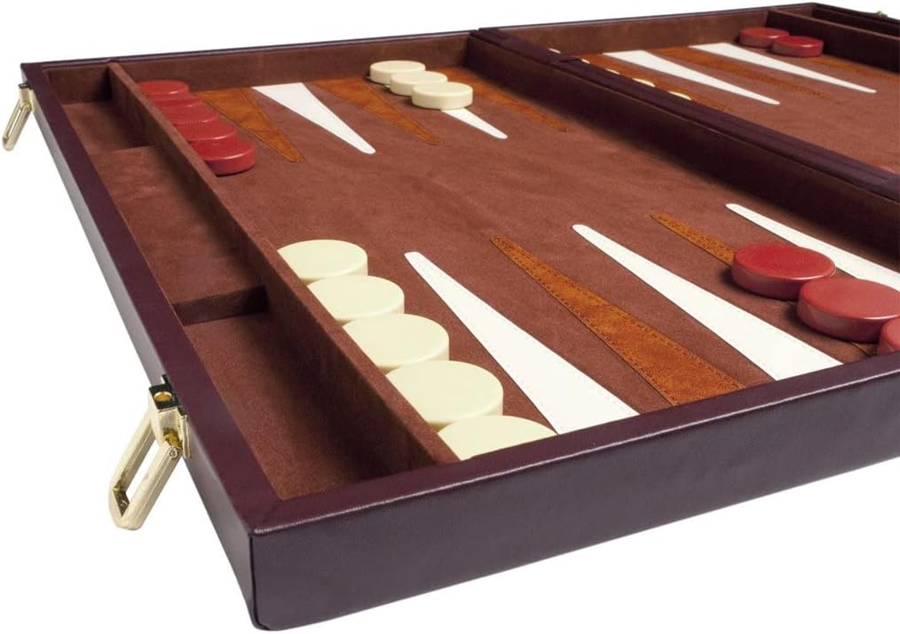 21-inch Backgammon Set - Brown Board and Playing Surface - White and Light Brown Points