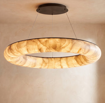 Inspired Rivage Style 32 Inch Round Calcite Ring Chandelier Bronze - Main Product View