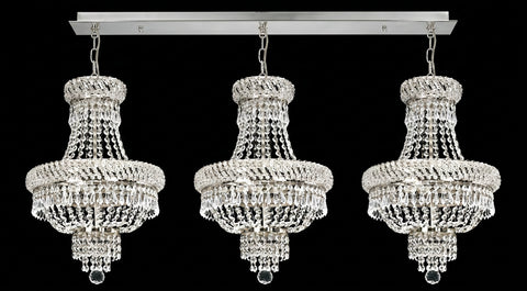 Set of 3 French Empire Crystal Chandeliers - Silver Finish - H19" X W14" 3 Lights Each - Dining Room, Foyer, Entry Way, Living Room