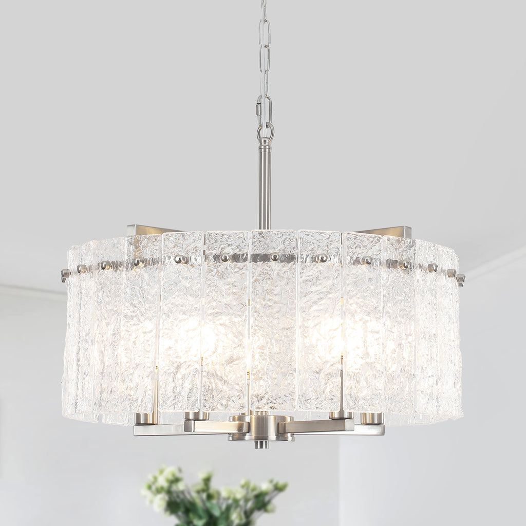 5-Light 18.7" Dimmable Modern Round Drum Chandelier With Water Ripple Glass Shape