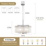 5-Light 18.7" Dimmable Modern Round Drum Chandelier With Water Ripple Glass Shape