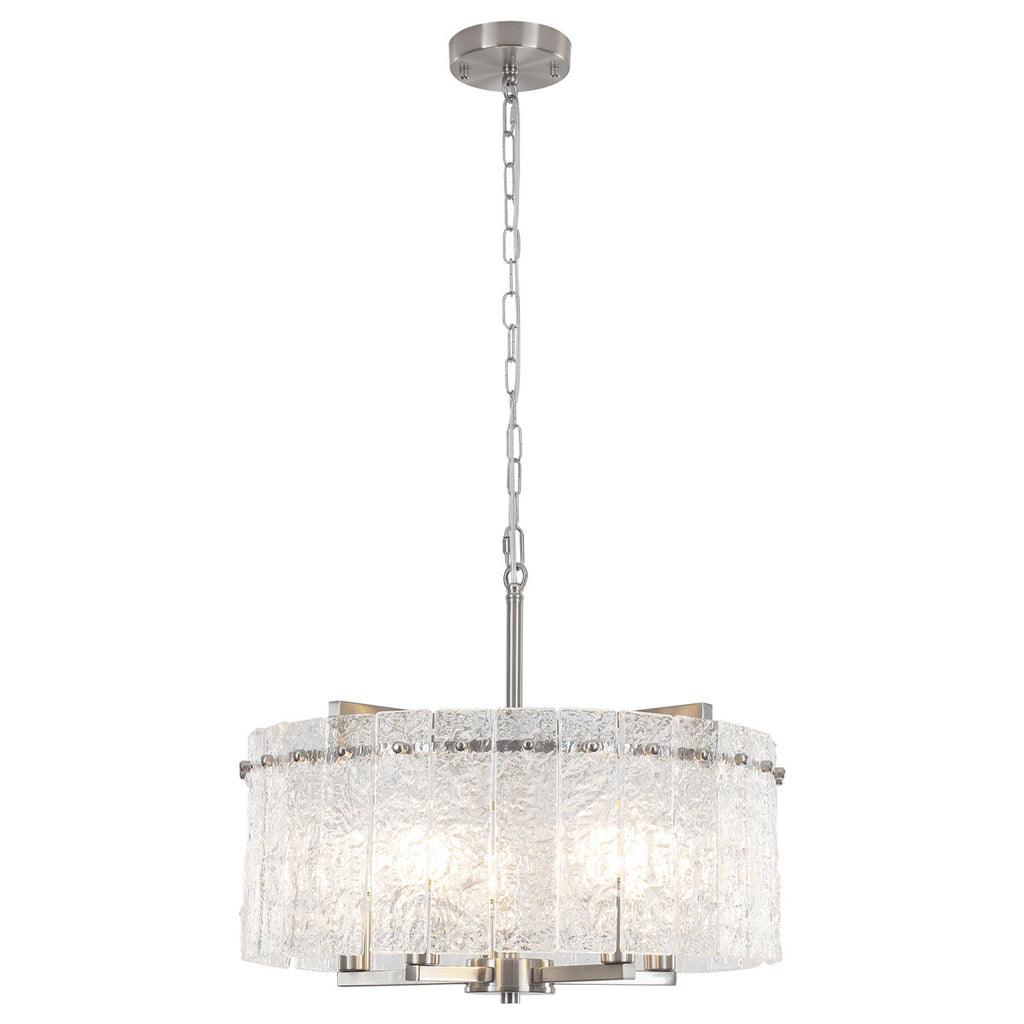 5-Light 18.7" Dimmable Modern Round Drum Chandelier With Water Ripple Glass Shape