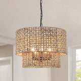 5-Light Bohemian Natural Rattan Tiered Drum Chandelier with Adjustable Height and Dimmable