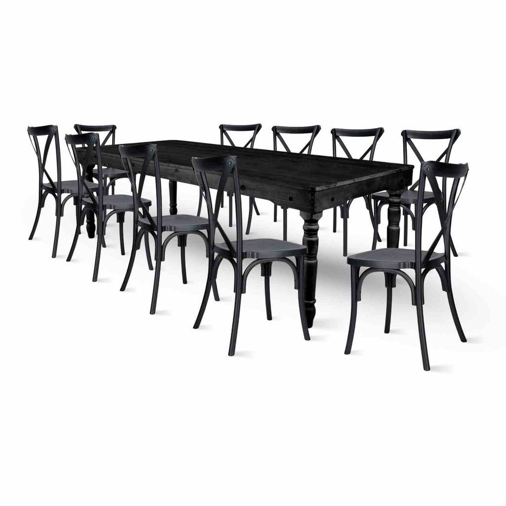 Fluted Leg Farm Table Dining Set with 10 Chairs