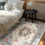 Area Rugs Washable Non-Slip, Floral Vintage Distress Print Pattern Medallion Carpet for Living Room Bedroom Dining Room