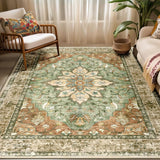 Area Rugs Washable Non-Slip, Floral Vintage Distress Print Pattern Medallion Carpet for Living Room Bedroom Dining Room