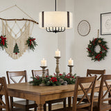 6-Light 20 Inch Farmhouse Dimmable Drum Chandelier Light Fixture With Fabric Shade For Dining Room Kitchen Living Room