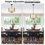 6-Light 20 Inch Farmhouse Dimmable Drum Chandelier Light Fixture With Fabric Shade For Dining Room Kitchen Living Room
