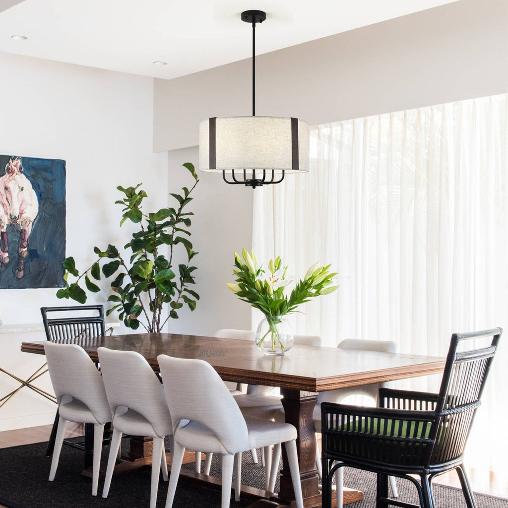 6-Light 20 Inch Farmhouse Dimmable Drum Chandelier Light Fixture With Fabric Shade For Dining Room Kitchen Living Room