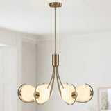 6-Light Modern Farmhouse Sputnik Chandelier With Milk White Globe Glass Shade For Dining Room Living Room Kitchen Island Foyer