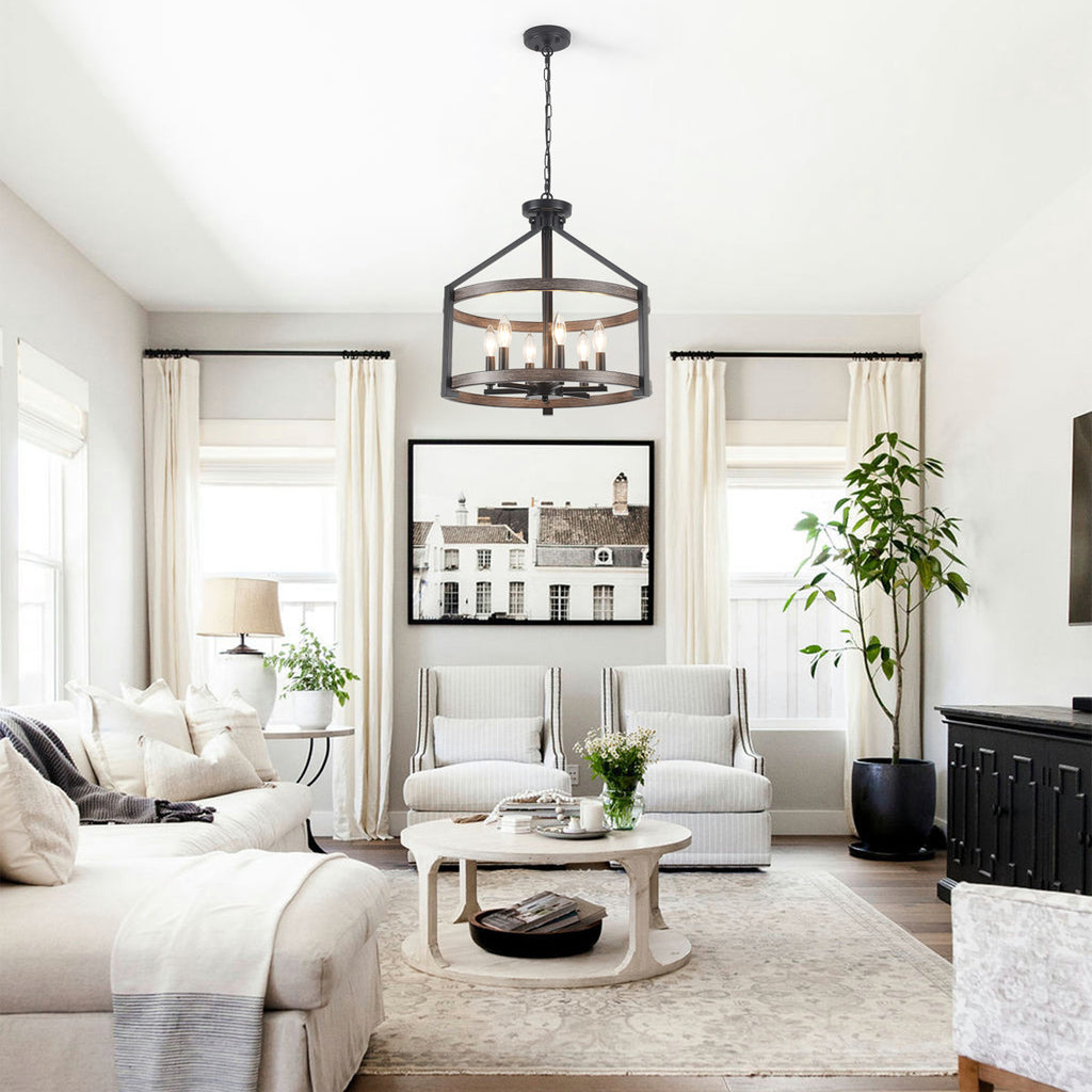 6-Light 23.1" Dimmable Farmhouse Round Cage Chandelier
