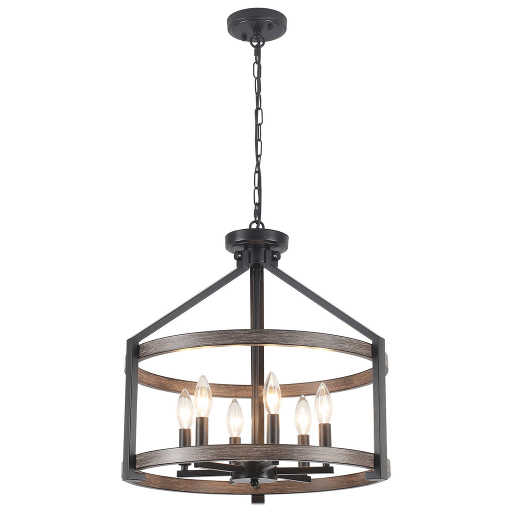 6-Light 23.1" Dimmable Farmhouse Round Cage Chandelier