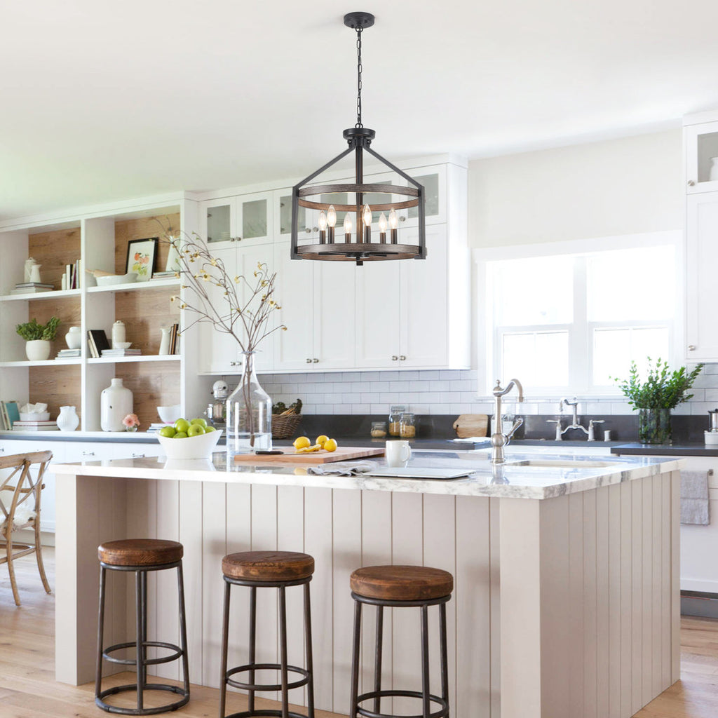 6-Light 23.1" Dimmable Farmhouse Round Cage Chandelier
