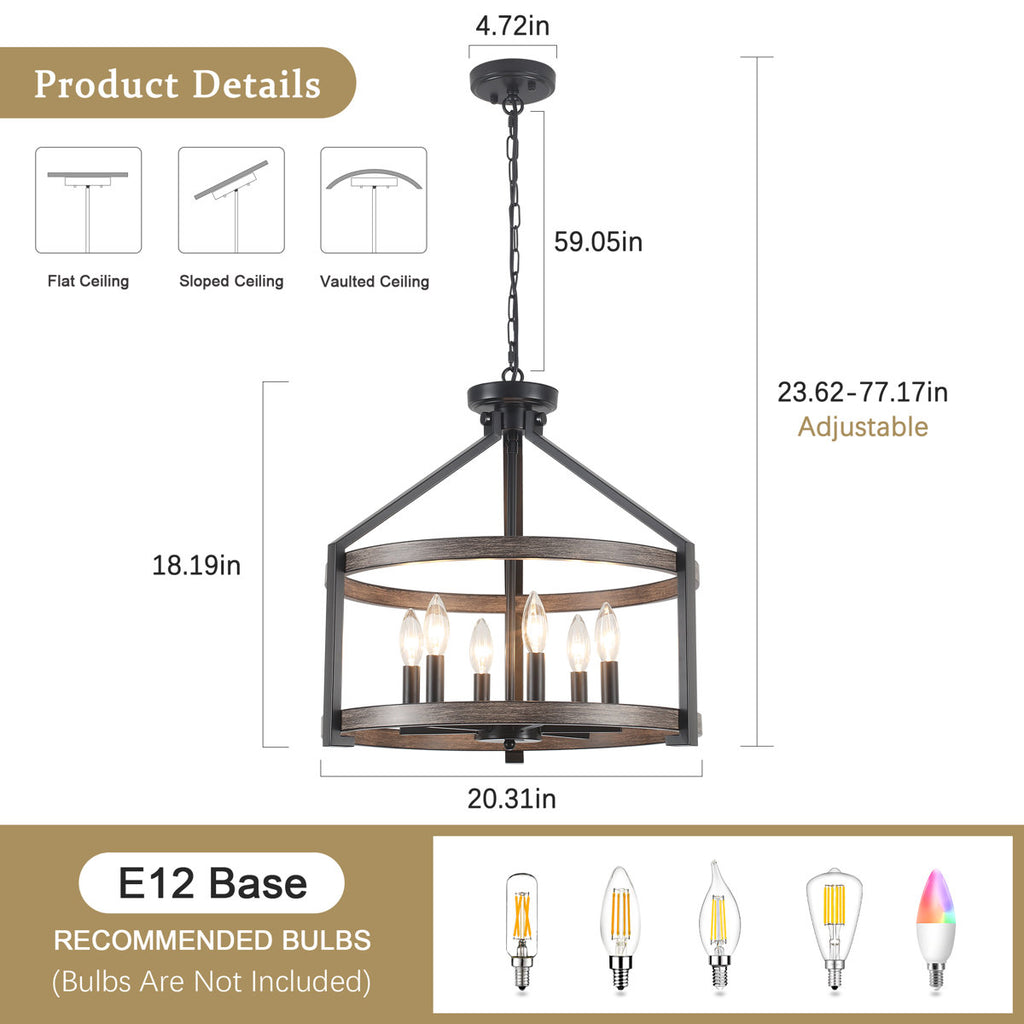 6-Light 23.1" Dimmable Farmhouse Round Cage Chandelier