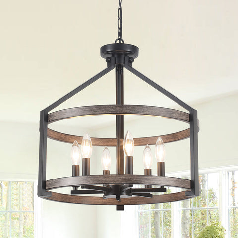6-Light 23.1" Dimmable Farmhouse Round Cage Chandelier