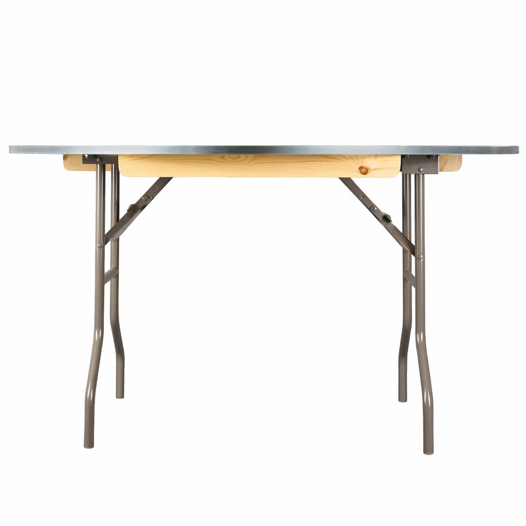60" (5 Foot) Half Round Heavy Duty Natural Plywood Folding Banquet Table