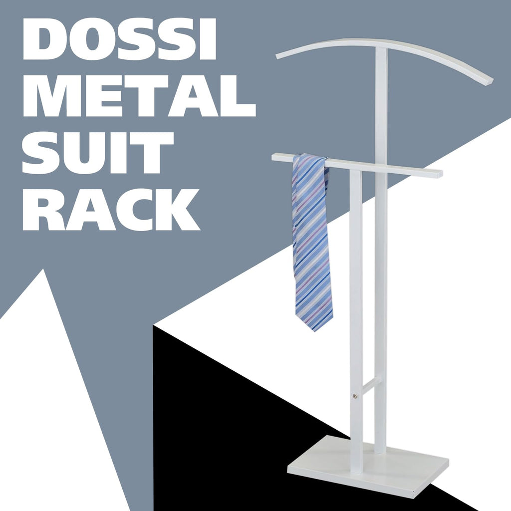 Dossi Modern Metal Suit Valet Stand, Clothes Rack Organizer with Jacket, Pants & Tie Holder, Space-Saving Garment