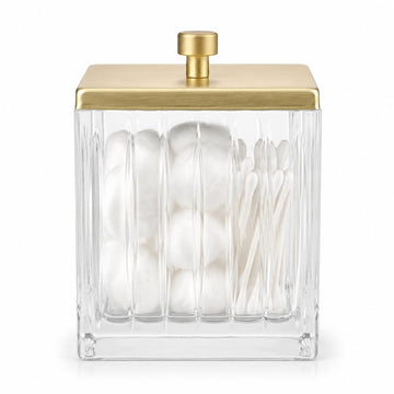 Glass Cotton Jar Holder - Matte Gold Lid, Elegant Bathroom Storage Canister for Qtips, Cotton Balls, Floss