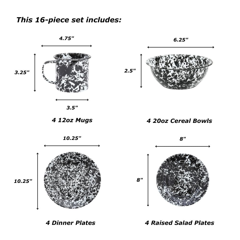 Enamelware Starter Set, 16 piece, Grey/White Splatter