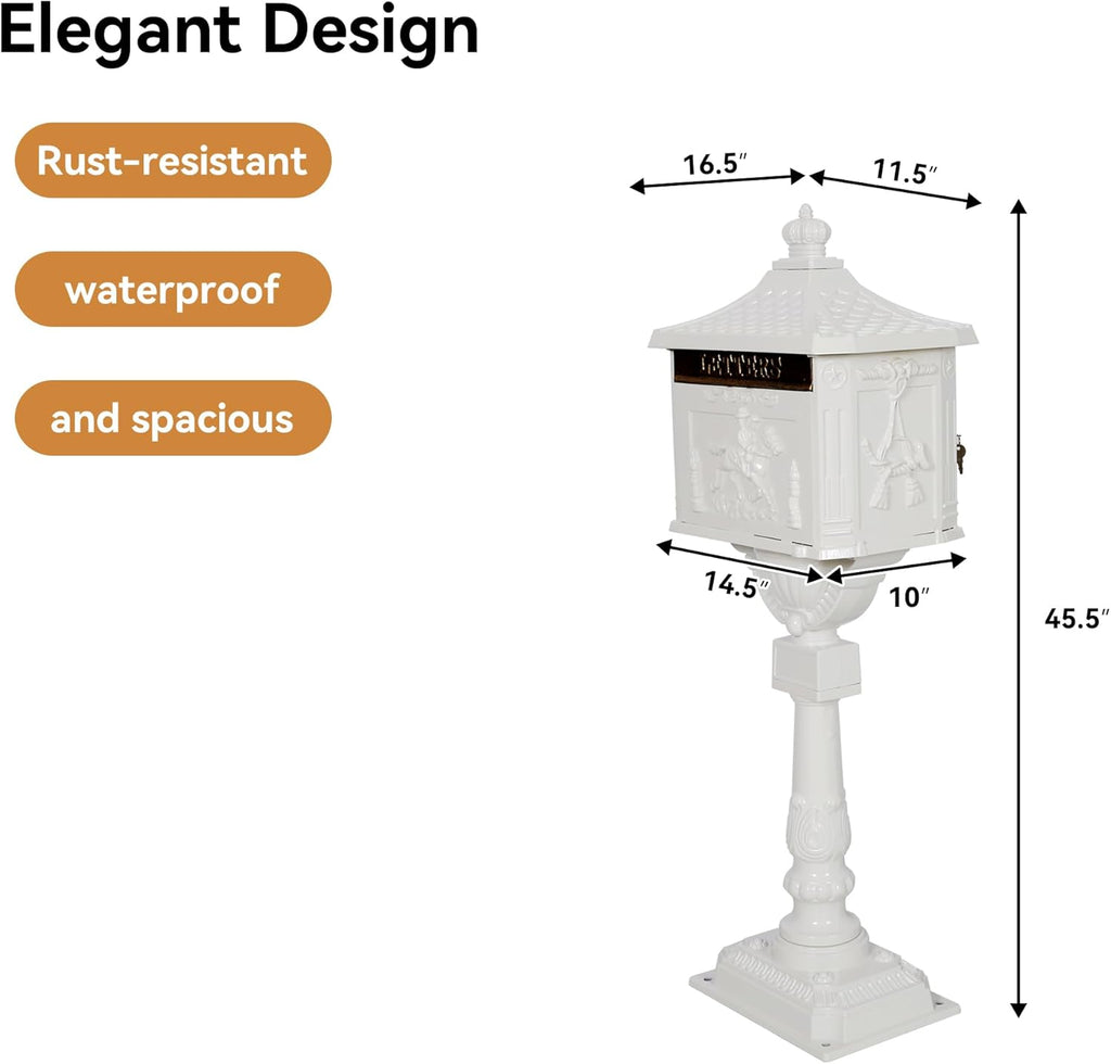 Mailboxes Package Drop Box, Rustproof Cast Aluminum Mail Boxes Outside, Secure Parcel Delivery Box Mailbox (White)