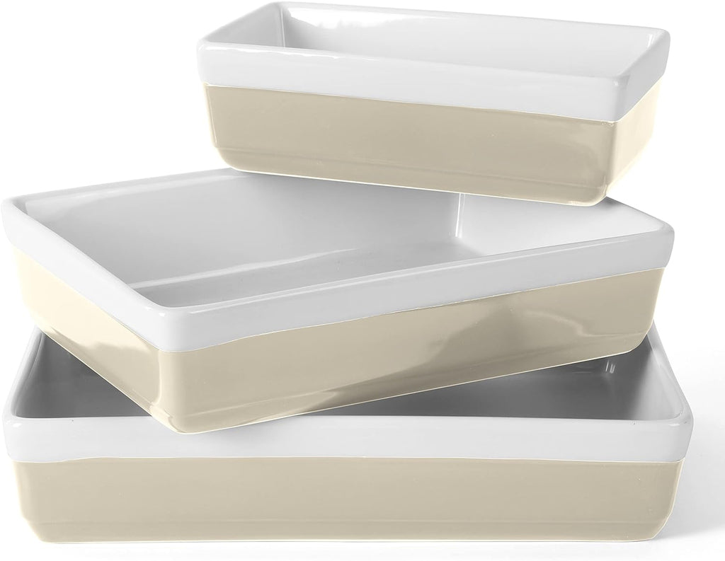 3-Piece Oven to Table Stoneware Bakeware Set - Dish & Casserole Set - Grey - Durable Oven-Safe Bakeware for and