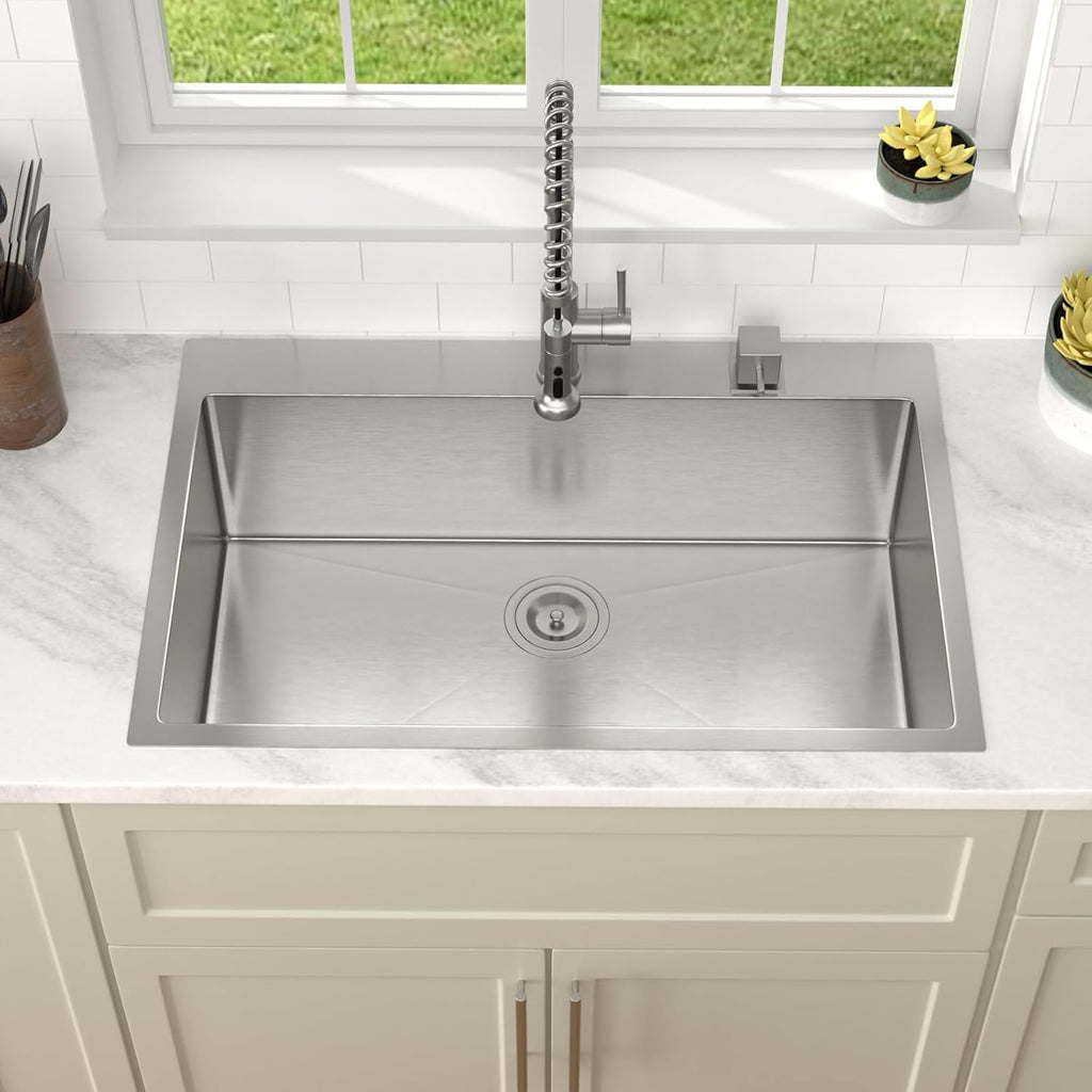 30 Inch Drop Sink Workstation 16 Gauge 304 Stainless Steel Single Bowl Top Mount Sinks, Round Corner 30"x22"x9"