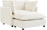 Modern Reading Chair and Ottoman — Beige Velvet