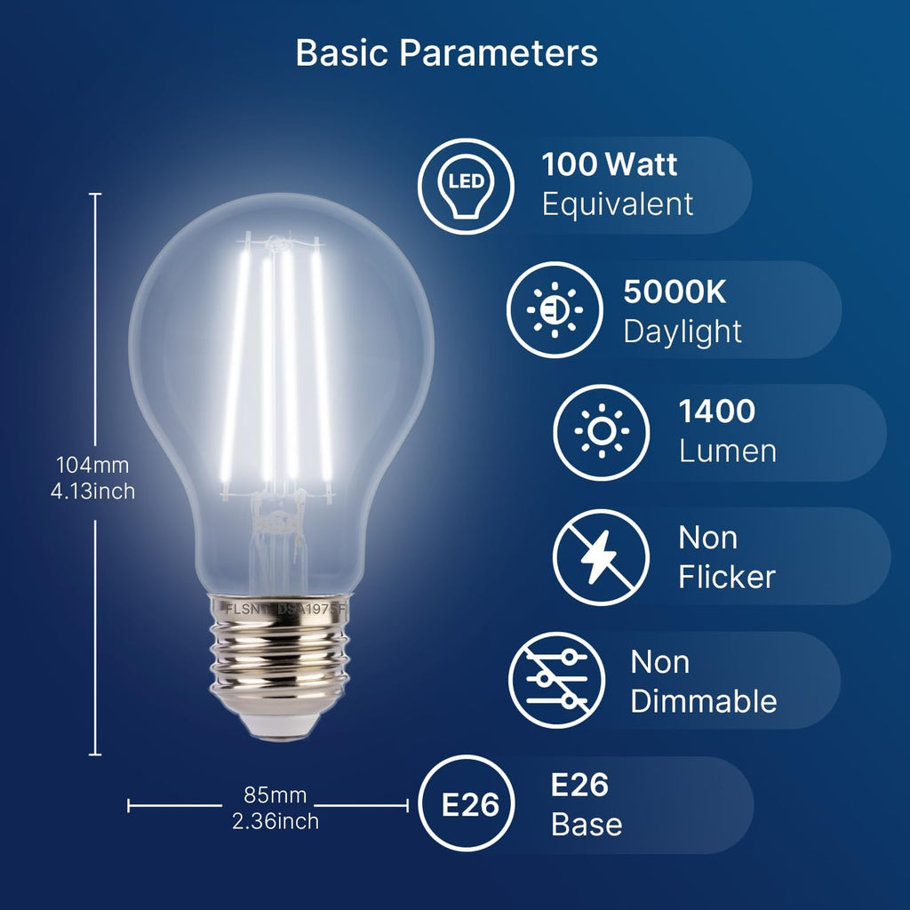 Dusk to Dawn Outdoor Sensor A19 LED Light Bulb, 5000K Daylight,8W (100W Eqv.), 1400LM, Vintage Filament E26 Base,Auto