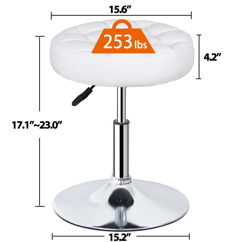 Upholstered Round Vanity Stool, Adjustable Height 360°Swivel Makeup Ottoman Stool with Plush Button-Tufted Cushion