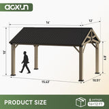 12' x 16' Outdoor Wood Gazebo, Permanent Cedar Wooden Pavilion with Galvanized Steel Hardtop Gable Roof