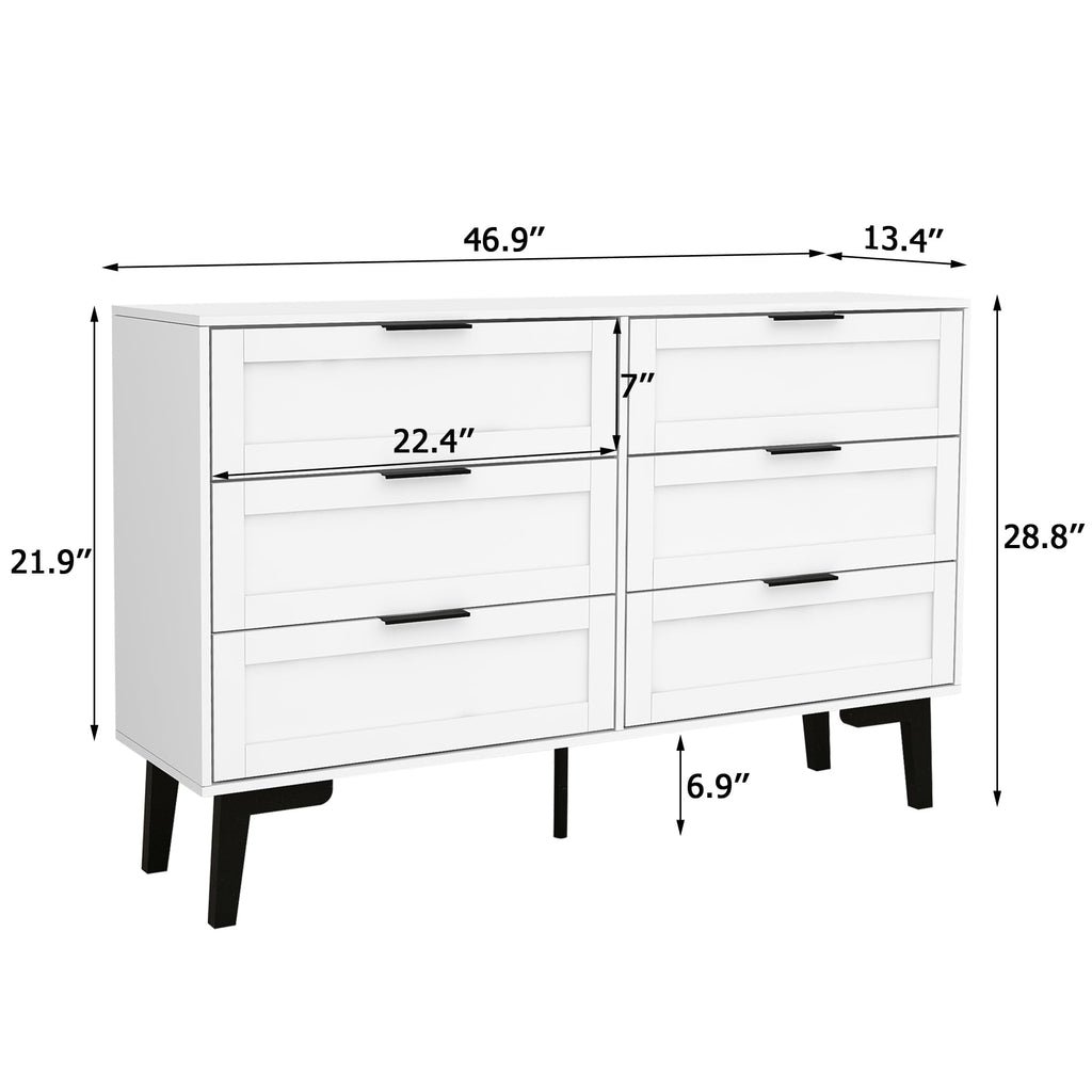 6 Drawer Modern White Chest of Drawers
