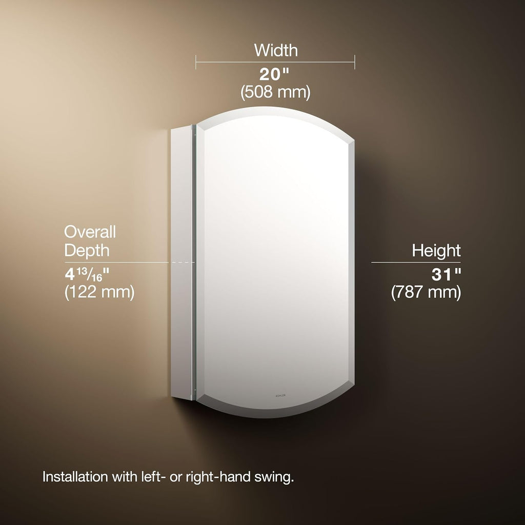 Archer 20" W 31" H Single-Door Bathroom Medicine Cabinet w Mirror | 3073-NA, Recessed or Surface Mount Bathroom Wall