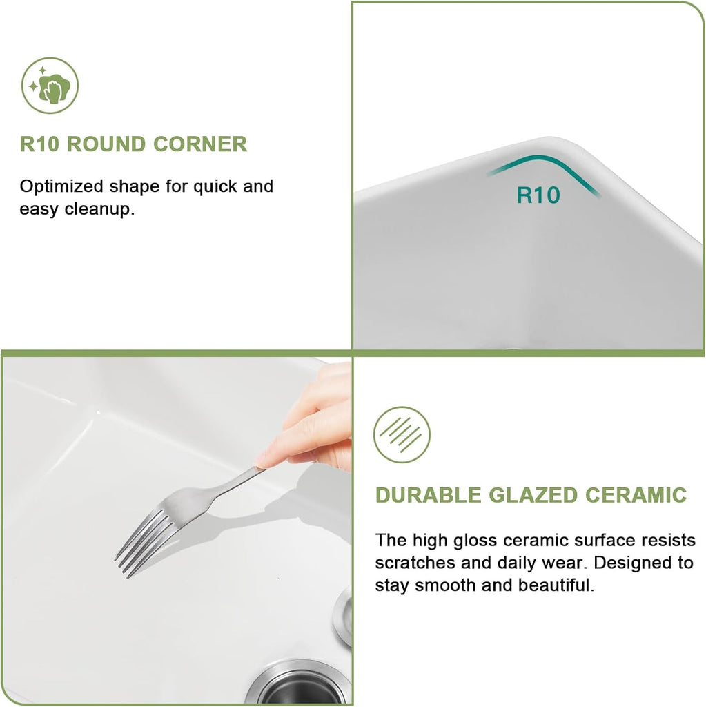 33 Inch Farmhouse Sink White Porcelain Ceramic Apron Front Kitchen Sinks Curved Apron Front Farm Sink Single Bowl