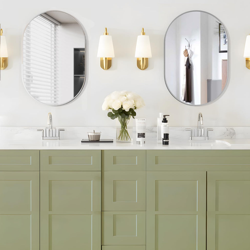 Oval Bathroom Wall Vanity Oval Mirrors, 2 Pieces 20"x30" Silver Bathroom Mirrors for Over Sink Pill Mirrors Capsule