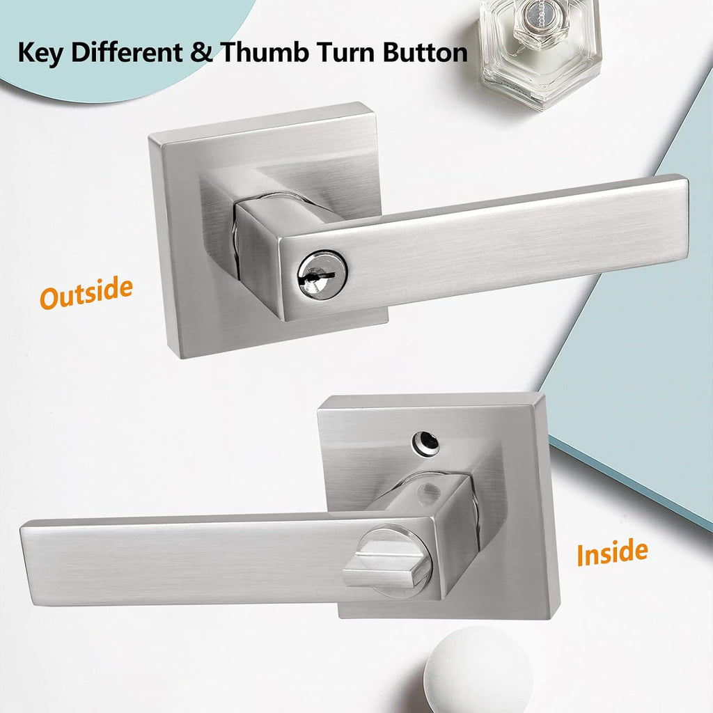 Keyed Entry Lever Lock and Front Door - Heavy Duty Handle With Satin Nickel Finish - Door Lever