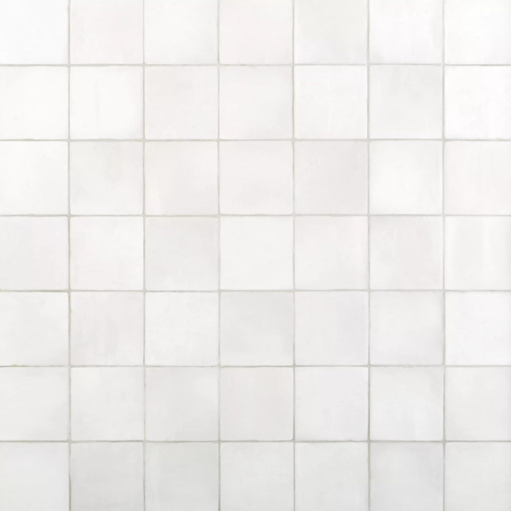 5x5 Glossy White Zellige Look Ceramic Wall Tile - Handmade Style Square Field Tile (4 Pieces)