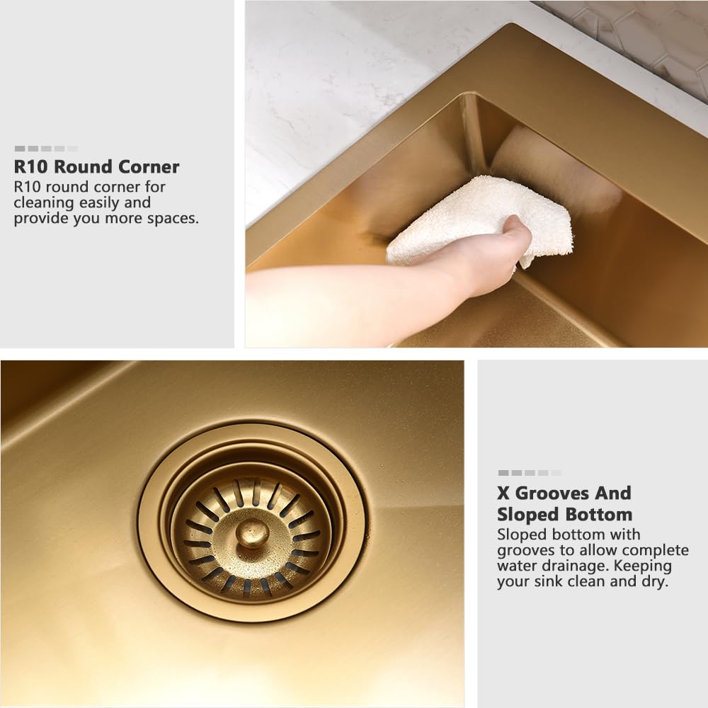33 Gold Kitchen Sink with Faucet Combo Set Drop In Top Mount Sink
