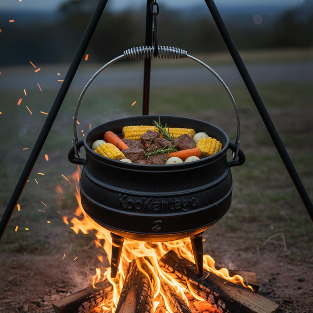 Pre-Seasoned Cast Iron Cauldron - 6 Quart African Potjie Pot with Lid - 3-Legged Dutch Oven for Camping and
