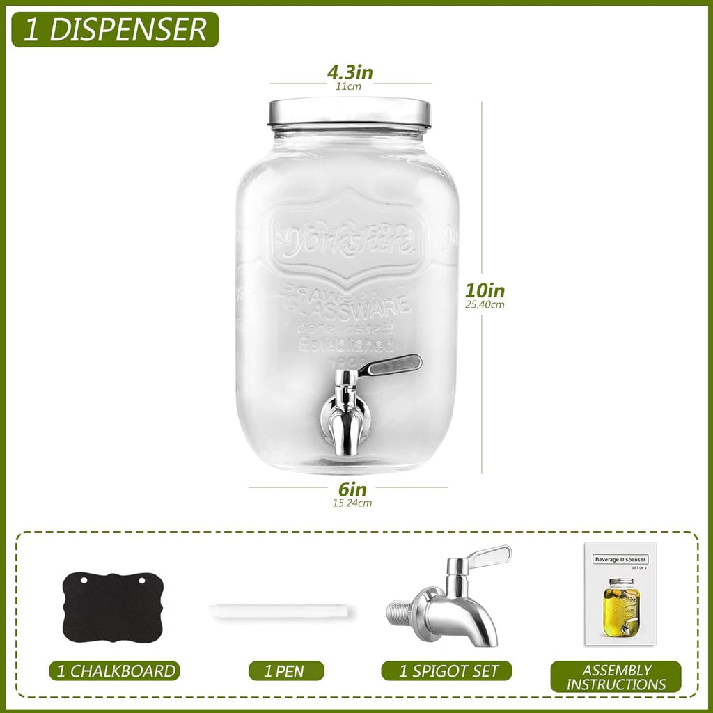 1 Gallon Drink Dispenser with Spigot 18/8 Stainless Steel - Airtight & Leakproof Glass Sun Tea Jar with Anti-Rust