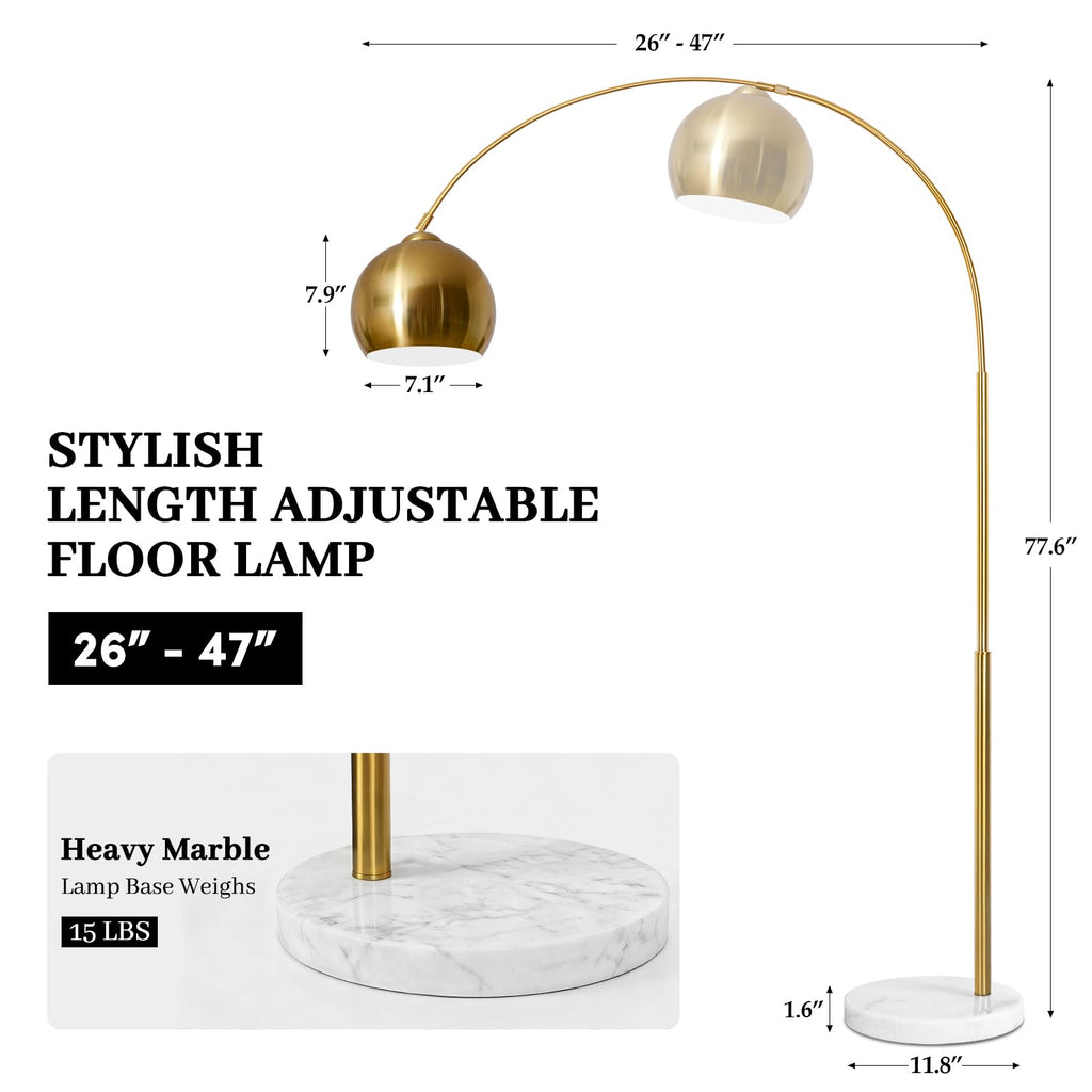 77" Arc Floor Lamp, Upgraded Gold Standing Lamp with Remote