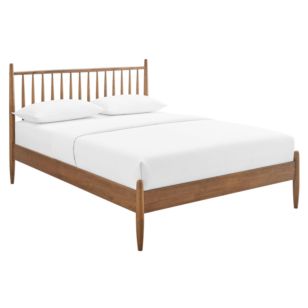 Zane Queen Size Spindle Bed in Walnut - Solid Wood Platform Bed Frame with Headboard, No Box Spring Needed