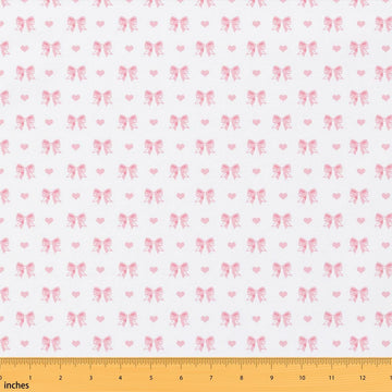 Pink Bowknot Fabric by The Yard, Dreamy Bow Princess Style Sewing, Cute Love Hearts Kawaii Girly Soft Polyester No