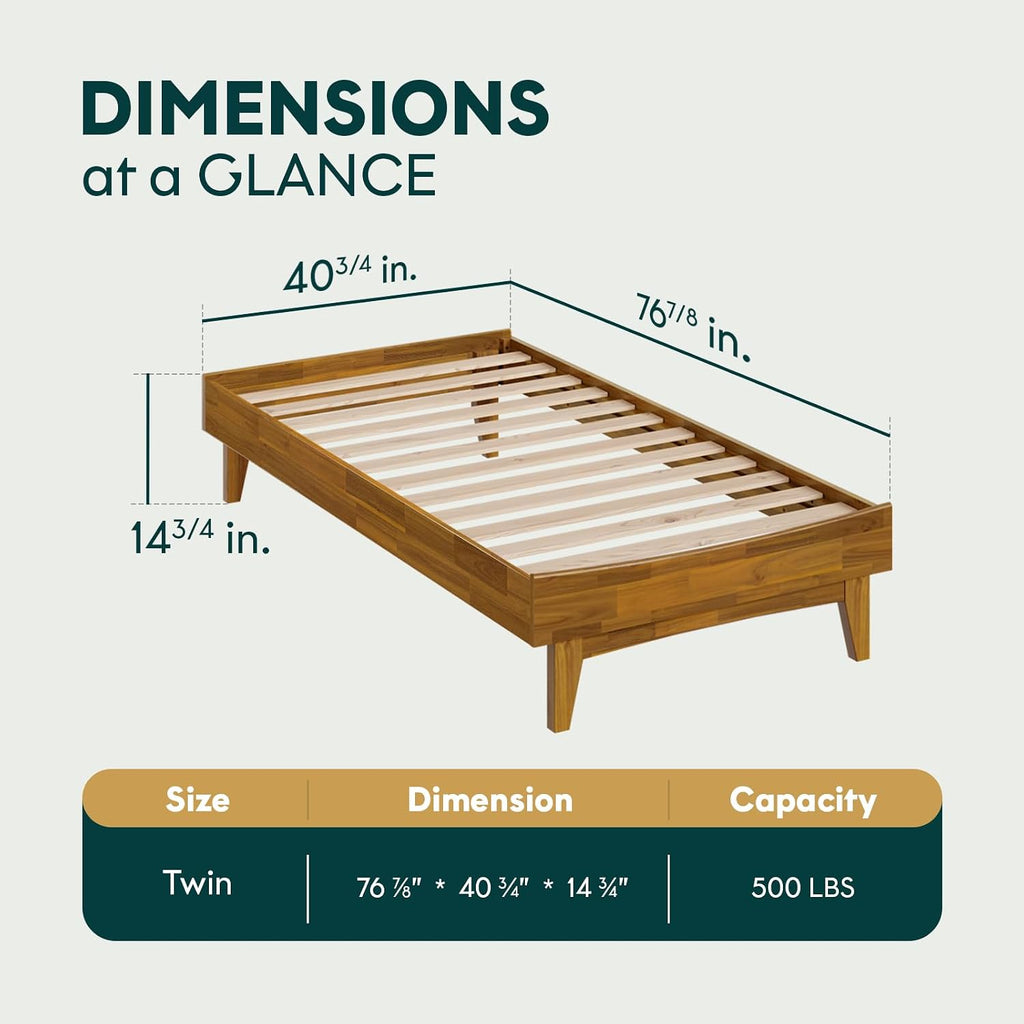 Platform Bed Frame, Modern Bed Frame Without Headboard, Wooden Low Profile Bed Frame, Acacia Wood