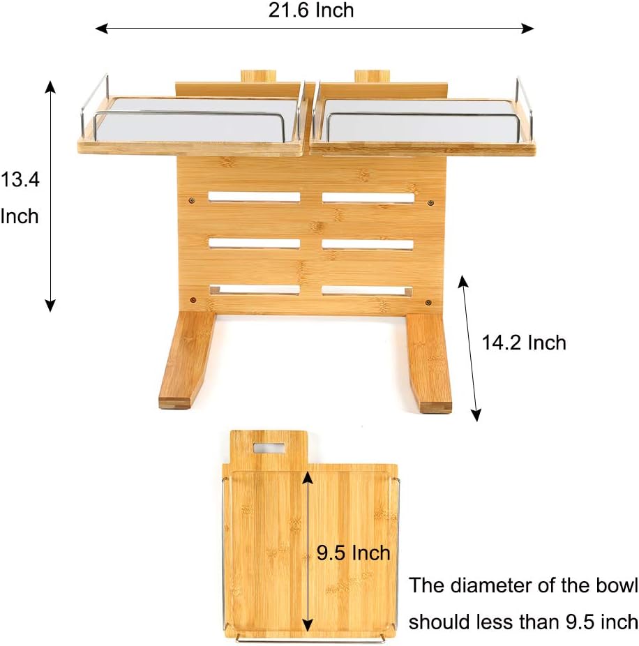 Adjustable Raised Dog Bowls, Bamboo Elevated Feeder Stand with Non-Skid Feet for Food and Water, 5 Level Wooden Pet