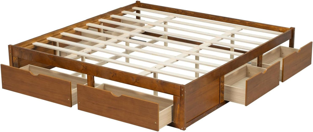 Japanese Low Solid Platform Bed Frame (Walnut, King)