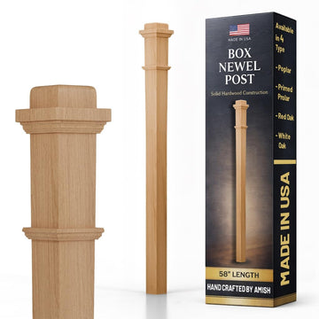 White Oak Box Newel Post 3.5" x 58", Hollow Box Newel Wood Balusters for Staircase Interior, Square Design, 3⁄4"