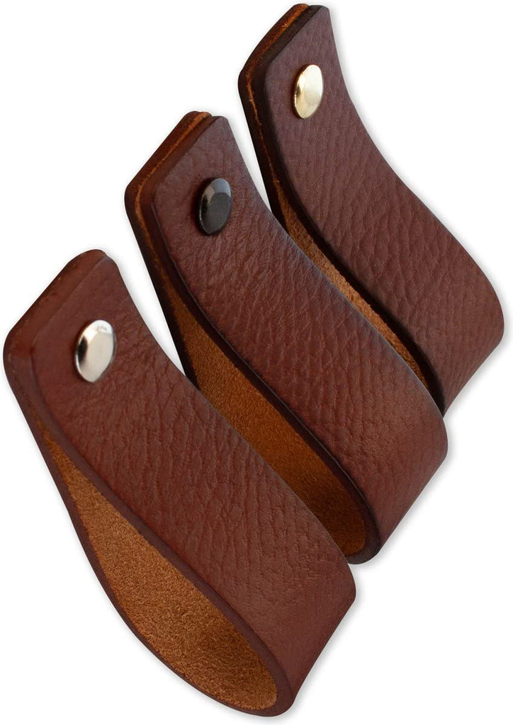 Leather Drawer Pulls - Cognac - 6 pcs - 7-7/8 x 1 '' - Leather Handle - Leather Dresser Pulls - Cabinet knobs Dresser